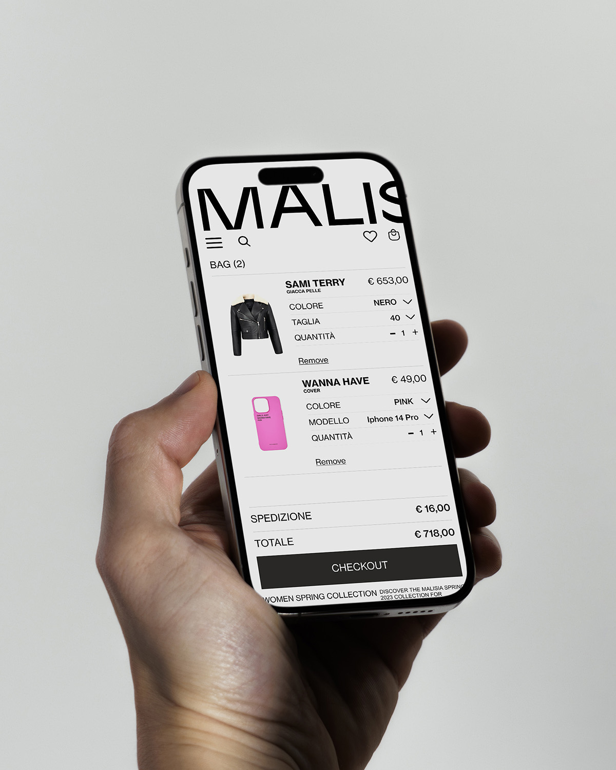 Schermata di un sito e-commerce di moda, per un progetto di sviluppo e-commerce e vendita online, realizzato da METWISH Studio Creativo Multidisciplinare